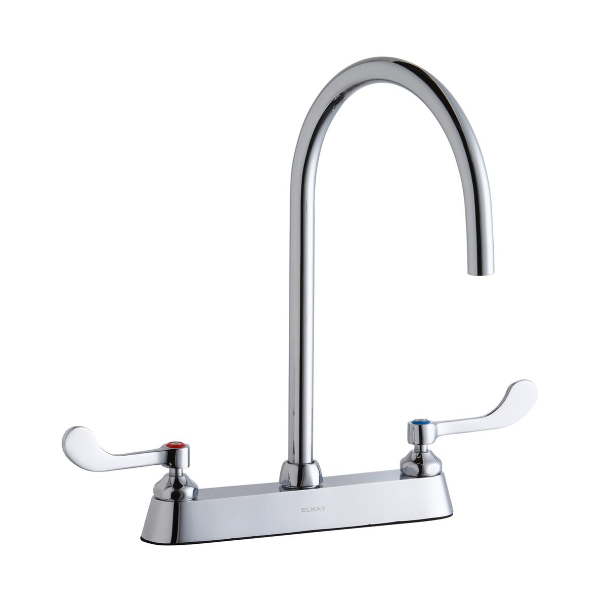 Elkay 8" Centerset with Exposed Deck Laminar Flow Faucet with 8" Gooseneck Spout 4" Wristblade Handles Chrome LK810LGN08T4