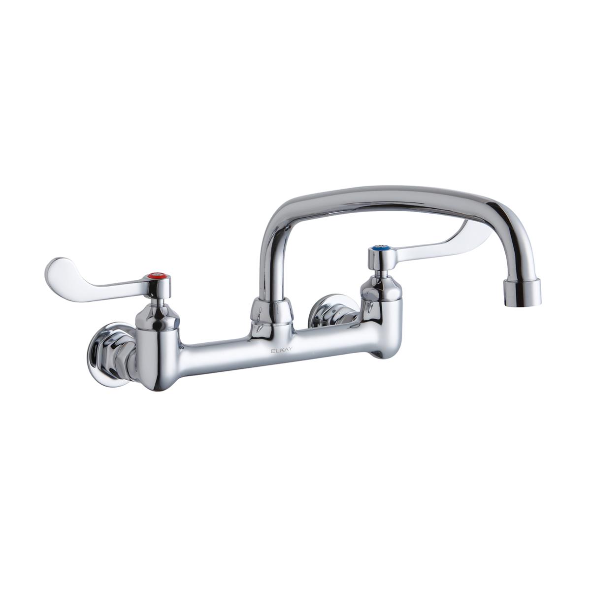 Elkay Foodservice 8" Centerset Wall Mount Faucet with 12" Arc Tube Spout 4" Wristblade Handles 1/2in Offset Inlets LK940AT12T4H