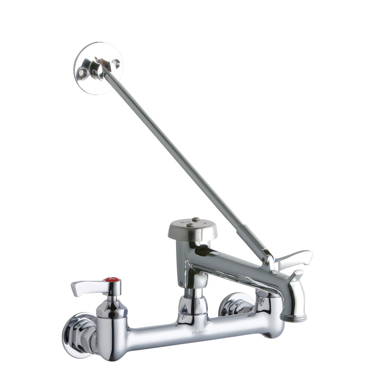 Elkay 8" Centerset Wall Mount Faucet with 7" Bucket Hook Spout 2" Lever Handles 1/2in Offset Inlets Polished Chrome LK940BP07L2H