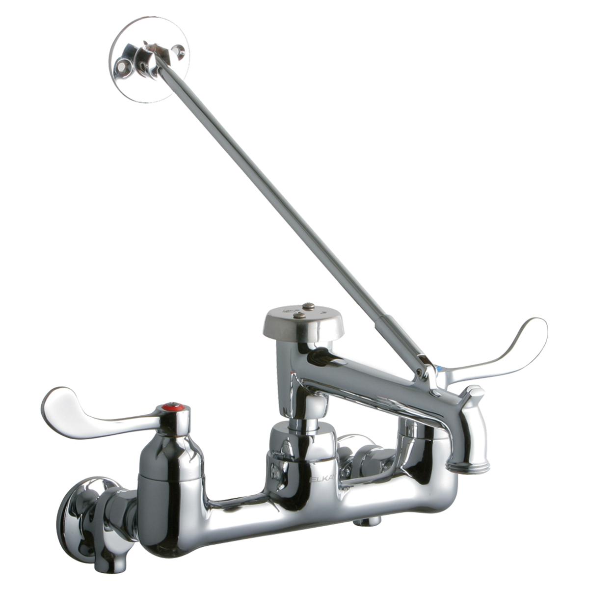 Elkay 8" Centerset Wall Mount Faucet 7" Bucket Hook Spt 4in Wristblade Handles 1/2 Offset Inlets+Stop Polished Chrome LK940BP07T4S