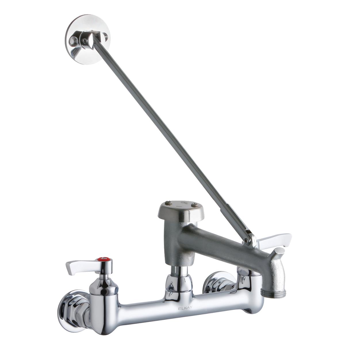 Elkay 8" Centerset Wall Mount Faucet with 7" Bucket Hook Spout 2" Lever Handles 1/2in Offset Inlets Rough Chrome LK940BR07L2H