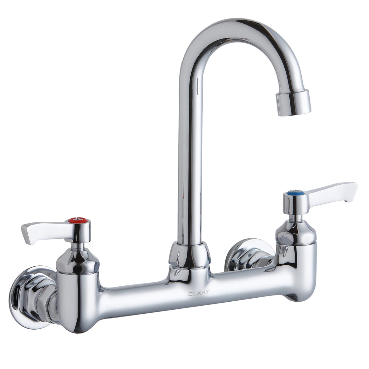 Elkay Scrub/Handwash 8" Centerset Wall Mount Faucet with 4" Gooseneck Spout 2" Lever Handles 1/2in Offset Inlets LK940GN04L2H
