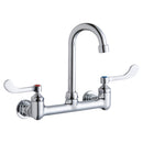 Elkay Scrub/Handwash 8" Centerset Wall Mount Faucet w/4" Gooseneck Spout 4" Wristblade Handles 1/2in Offset Inlet LK940GN04T4H