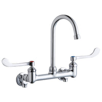 Elkay Scrub/Handwash 8" Centerset Wall Mount Faucet w/5" Gooseneck Spout 6" Wristblade Handle 1/2 Offset Inlets+Stop LK940GN05T6S
