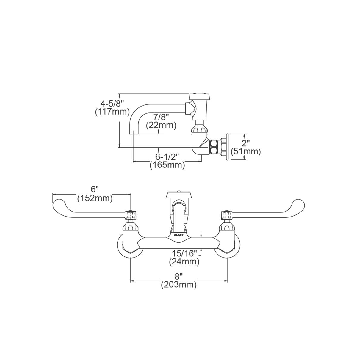 Elkay Service/Utility 8" Centerset Wall Mount Faucet with 7" Vented Spout 6" Wristblade Handles 1/2in Offset Inlets LK940VS07T6H