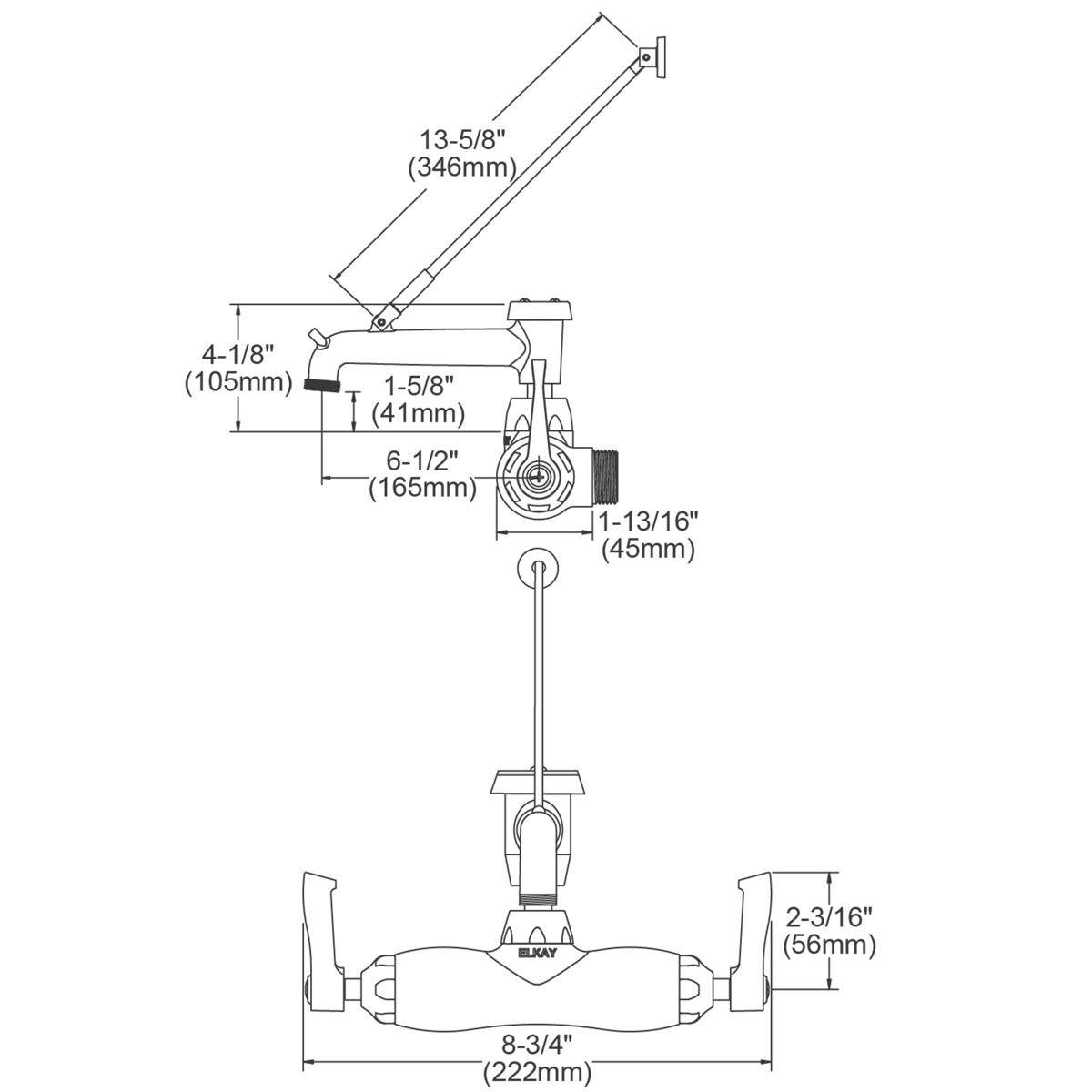 Elkay Service/Utility Single Hole Wall Mount Faucet w/7" Bucket Hook Spout 2" Lever Handles 2in Inlet Chrome LK945BP07L2T