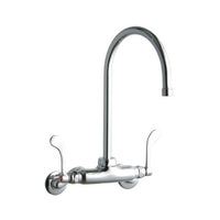 Elkay Foodservice 3-8" Adjustable Centers Wall Mount Faucet w/8" Gooseneck Spout 4" Wristblade Handles 2in Inlet LK945GN08T4T