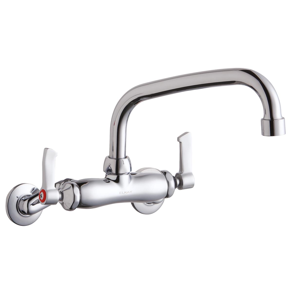 Elkay Foodservice 3-8" Adjustable Centers Wall Mount Faucet w/8" Tube Spout 2" Lever Handles 2in Inlet Chrome LK945TS08L2T