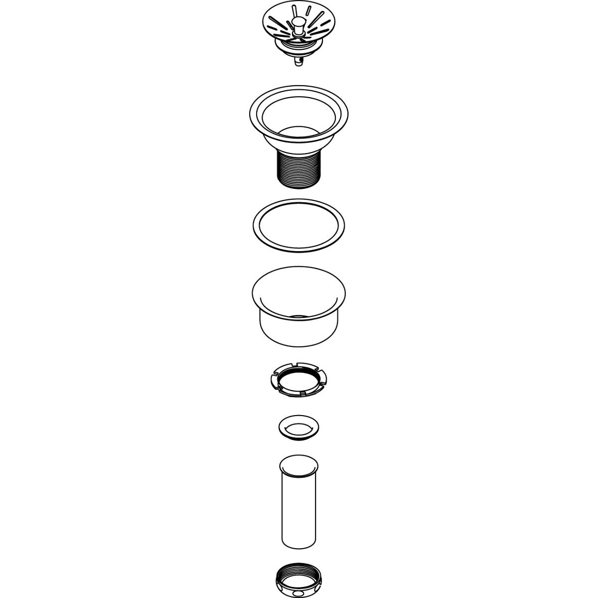Elkay Deluxe 3-1/2" Drain Type 304 Stainless Steel Body, Strainer Basket Rubber Seal and Tailpiece LK99
