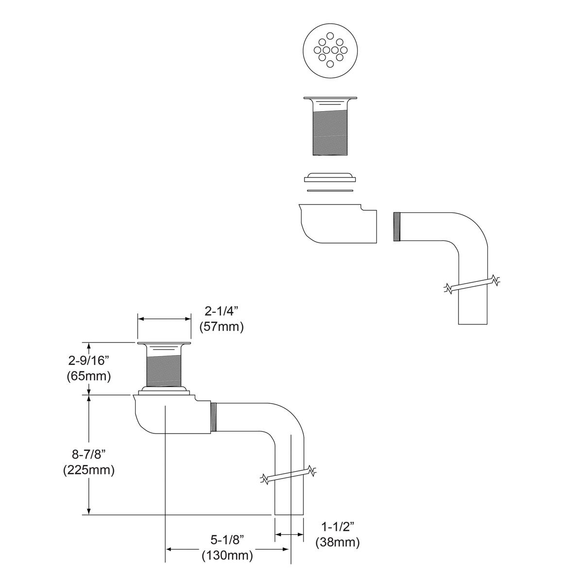 Elkay 1-1/2" or 1-5/8" Drain Outlet Fitting Chrome Plated Brass, Perforated Grid and Elbow LKAD174LO