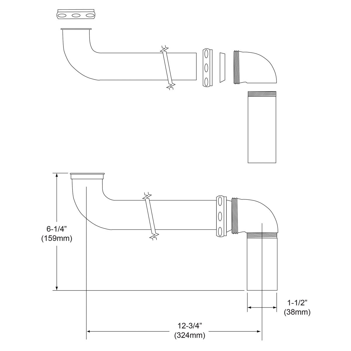 Elkay 3-1/2" Drain Fitting Chrome Plated Brass Offset Tailpiece LKADOS