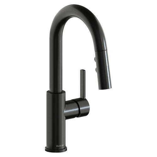Elkay LKAV3032BK Lead-Free Avado Single Hole Bar Faucet with Pull-down Spray and Lever Handle Black Stainless