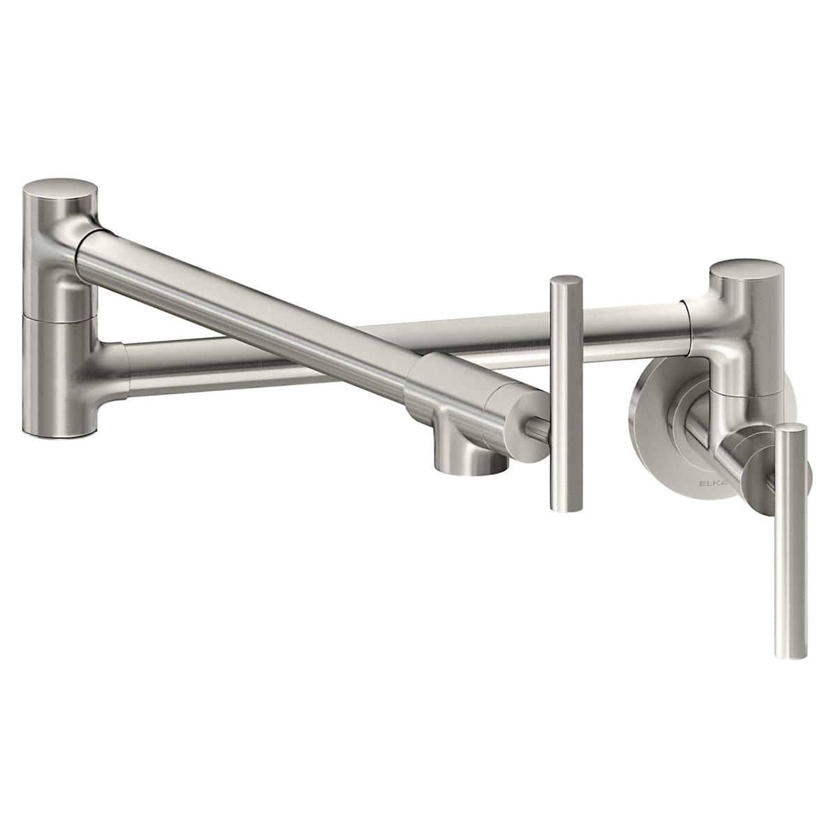 Elkay Avado Wall Mount Single Hole Pot Filler Kitchen Faucet with Lever Handles Lustrous Steel LKAV4091LS