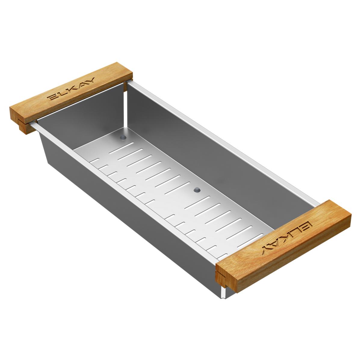 Elkay Crosstown Stainless Steel 16-7/8" x 6-3/4" x 3-1/8" Colander with Wood Handles LKC0717SS