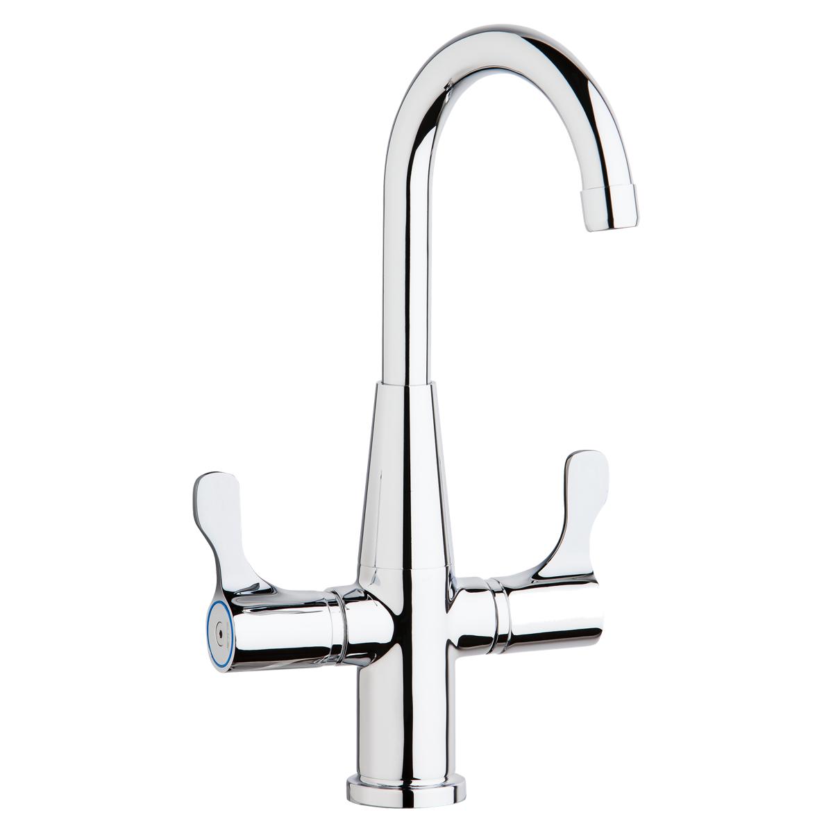 Elkay Single Hole Deck Mount Faucet with Gooseneck Spout Twin Lever Handles Chrome LKD2223C
