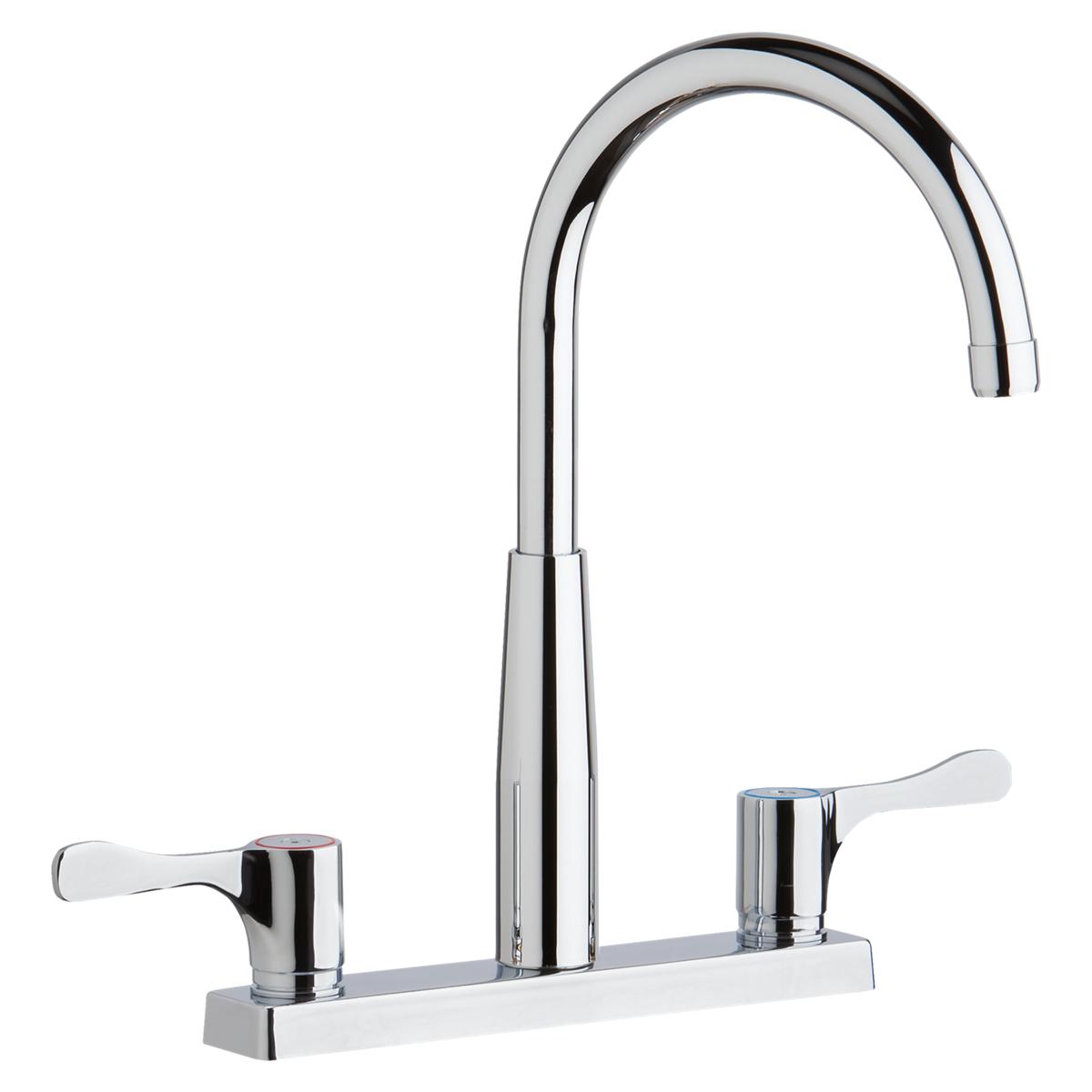 Elkay 8" Centerset Exposed Deck Mount Faucet with Gooseneck Spout and 4" Lever Handles Chrome LKD2423BHC
