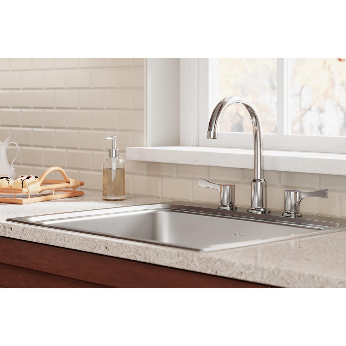 Elkay 8" Centerset Concealed Deck Mount Faucet with Arc Spout and 4" Lever Handles Chrome LKD2439BHC