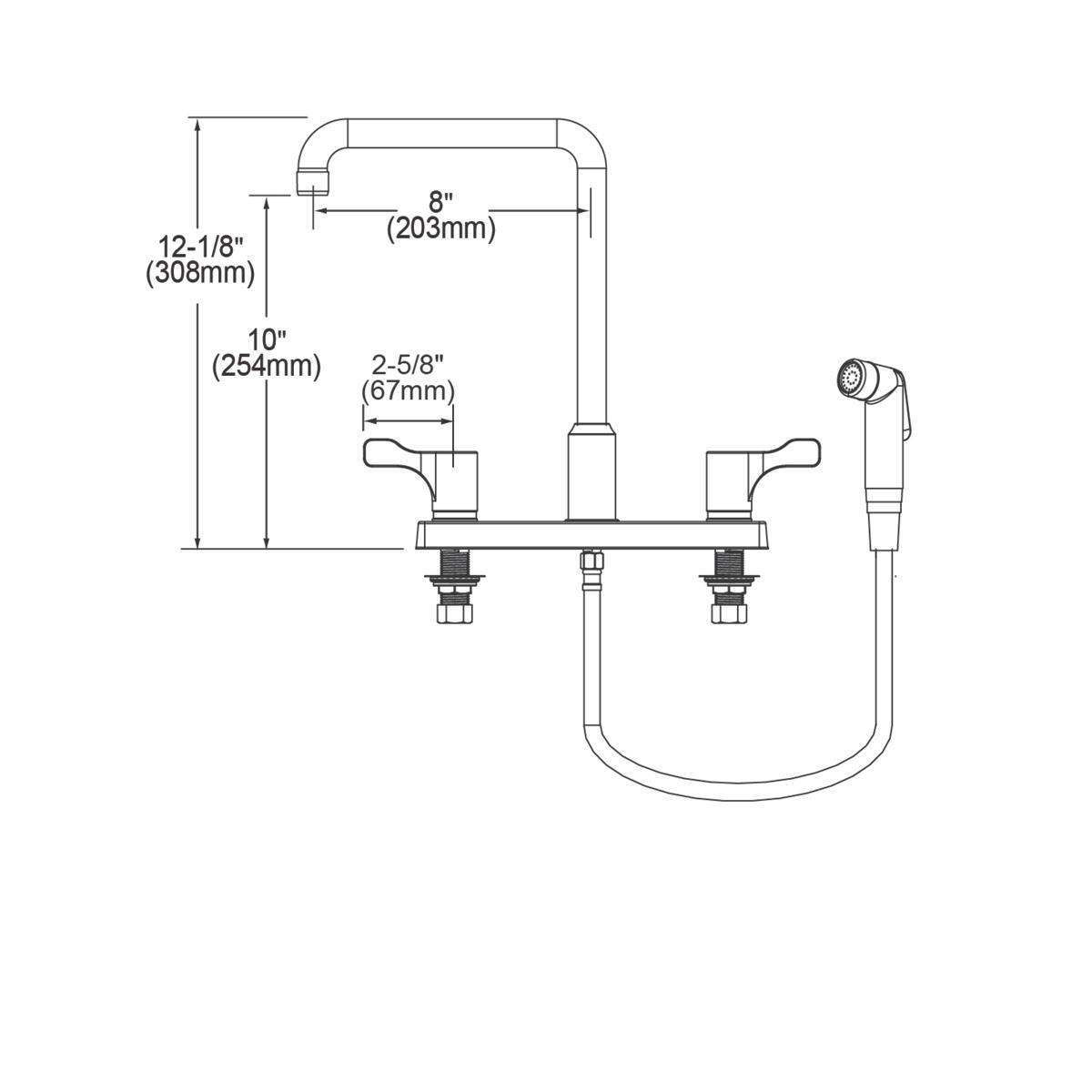 Elkay 8" Centerset Exposed Deck Mount Faucet with Arc Spout and 2-5/8" Lever Handles with Side Spray Chrome LKD2443C