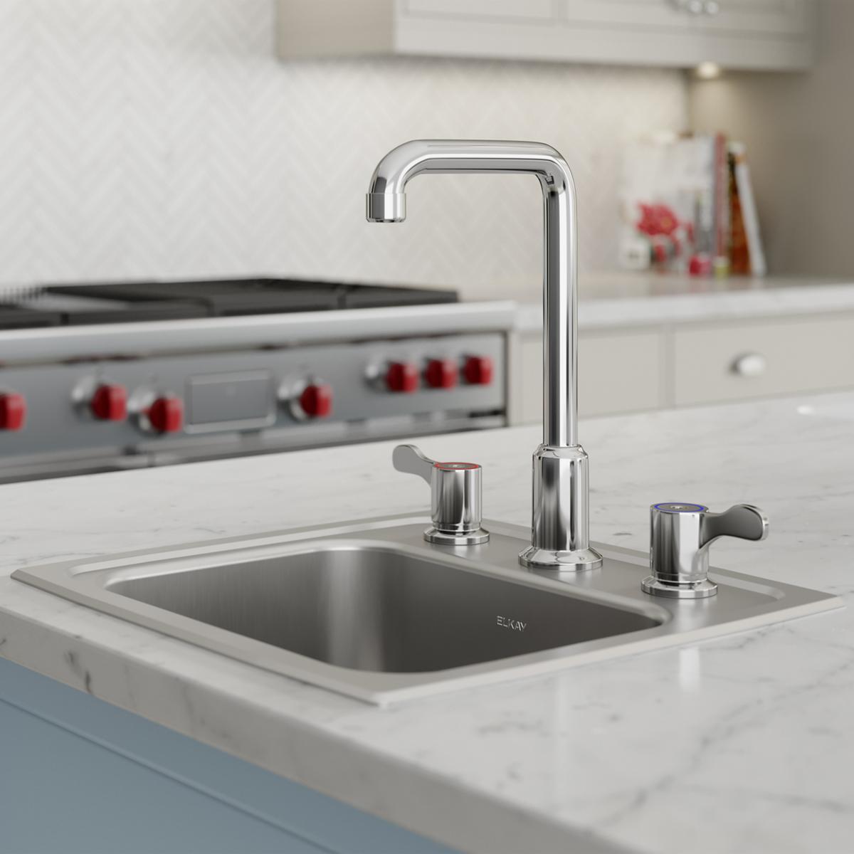 Elkay 8" Centerset Concealed Deck Mount Faucet with Arc Tube Spout and 2-5/8" Lever Handles Chrome LKDA2437C