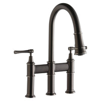 Elkay Explore Three Hole Bridge Faucet with Pull-down Spray and Lever Handles Antique Steel LKEC2037AS