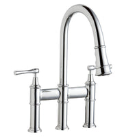 Elkay Explore Three Hole Bridge Faucet with Pull-down Spray and Lever Handles Chrome LKEC2037CR
