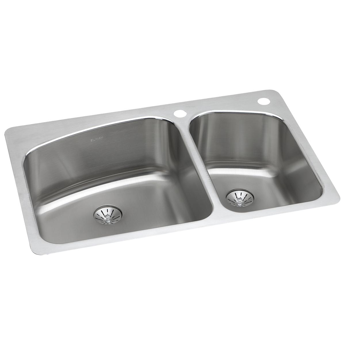 Elkay Lustertone Classic Stainless Steel 33" x 22" x 9", 2R-Hole 60/40 Double Bowl Dual Mount Sink with Perfect Drain LKHSR2509RPD2R