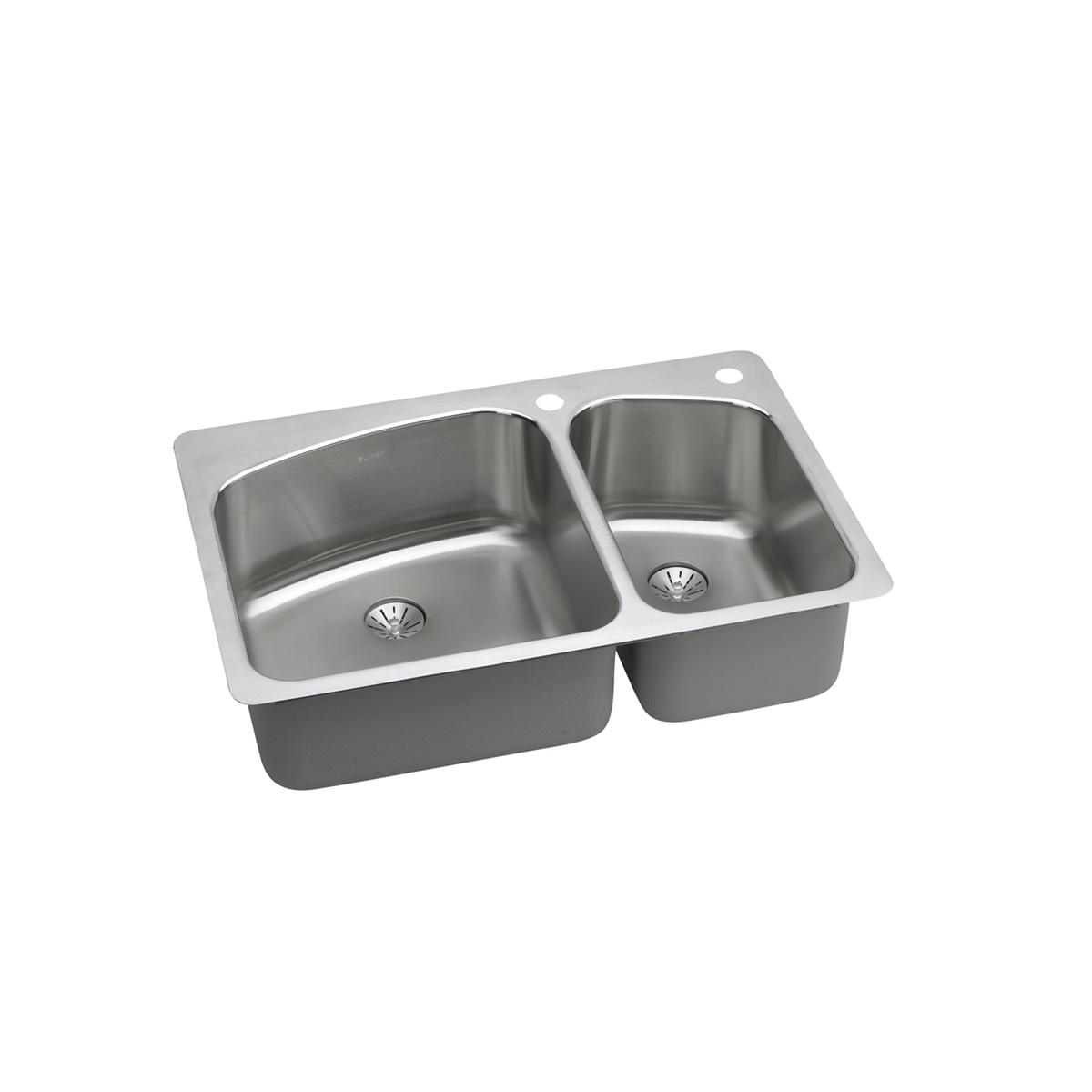 Elkay Lustertone Classic Stainless Steel 33" x 22" x 9", 3-Hole 60/40 Double Bowl Dual Mount Sink with Perfect Drain LKHSR2509RPD3