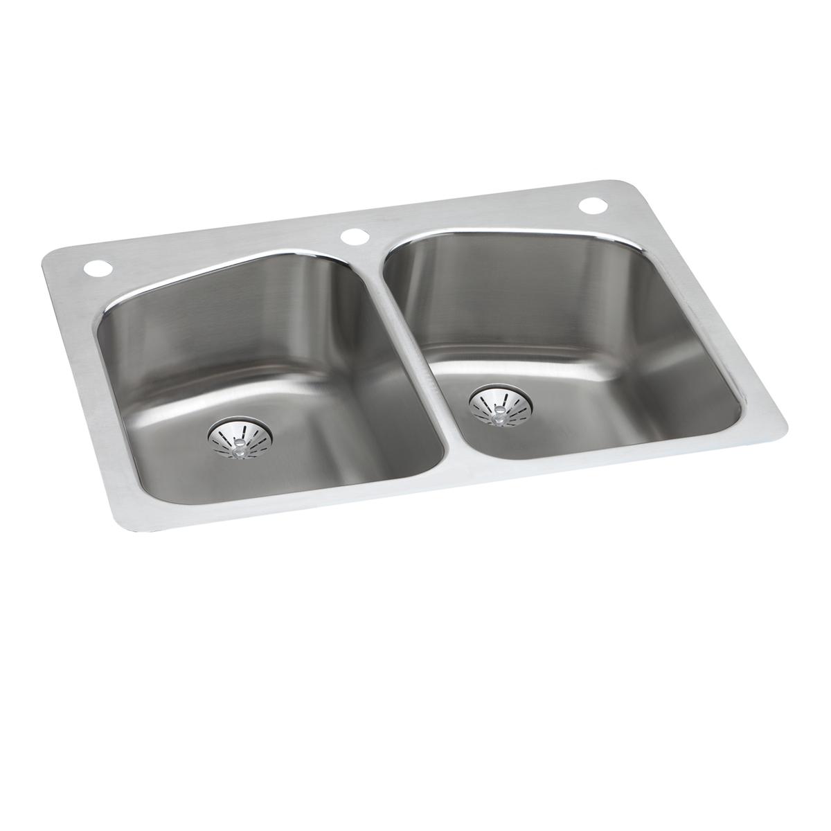 Elkay Lustertone Classic Stainless Steel 33" x 22" x 9", 3-Hole Equal Double Bowl Dual Mount Sink with Perfect Drain LKHSR33229PD3