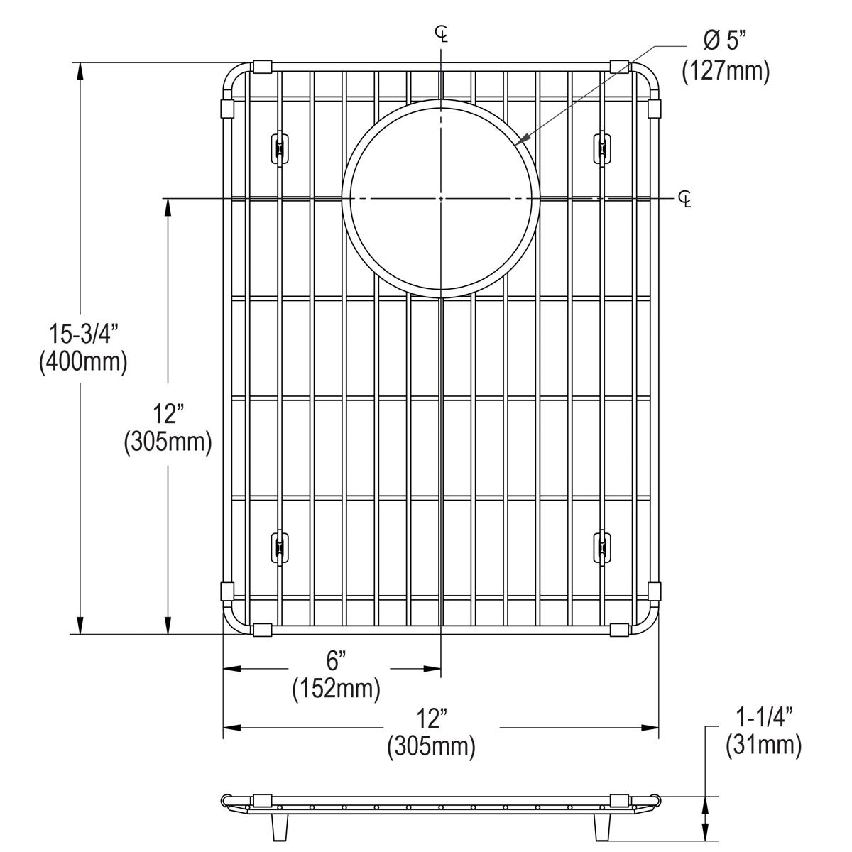 Elkay Stainless Steel 12" x 15-3/4" x 1-1/4" Bottom Grid LKOBG1518SS