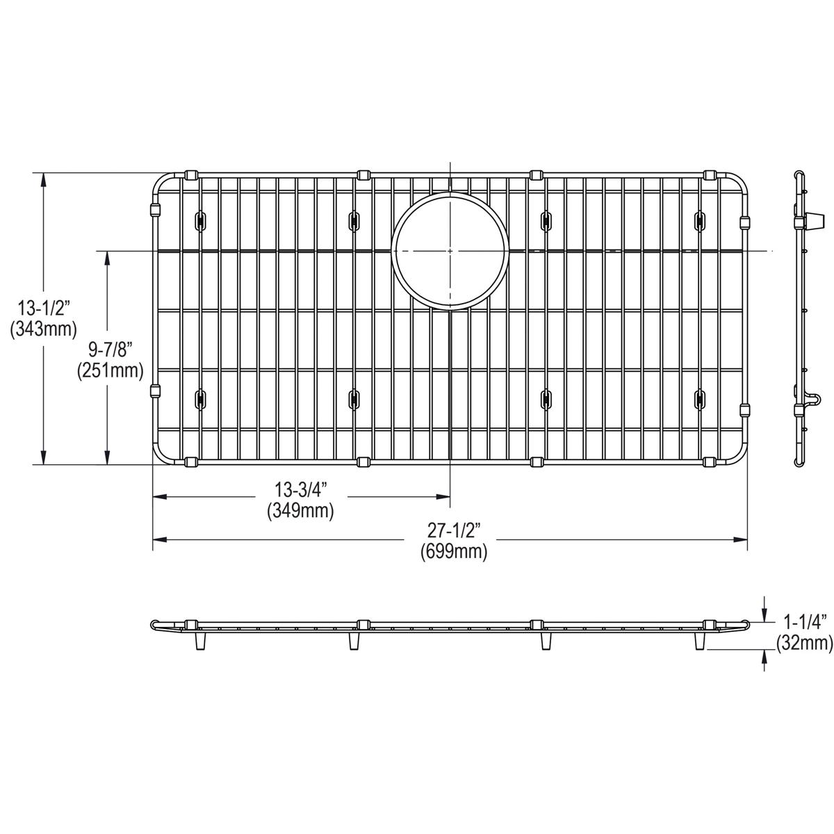 Elkay Stainless Steel 27-1/2" x 13-1/2" x 1-1/4" Bottom Grid LKOBG2915SS
