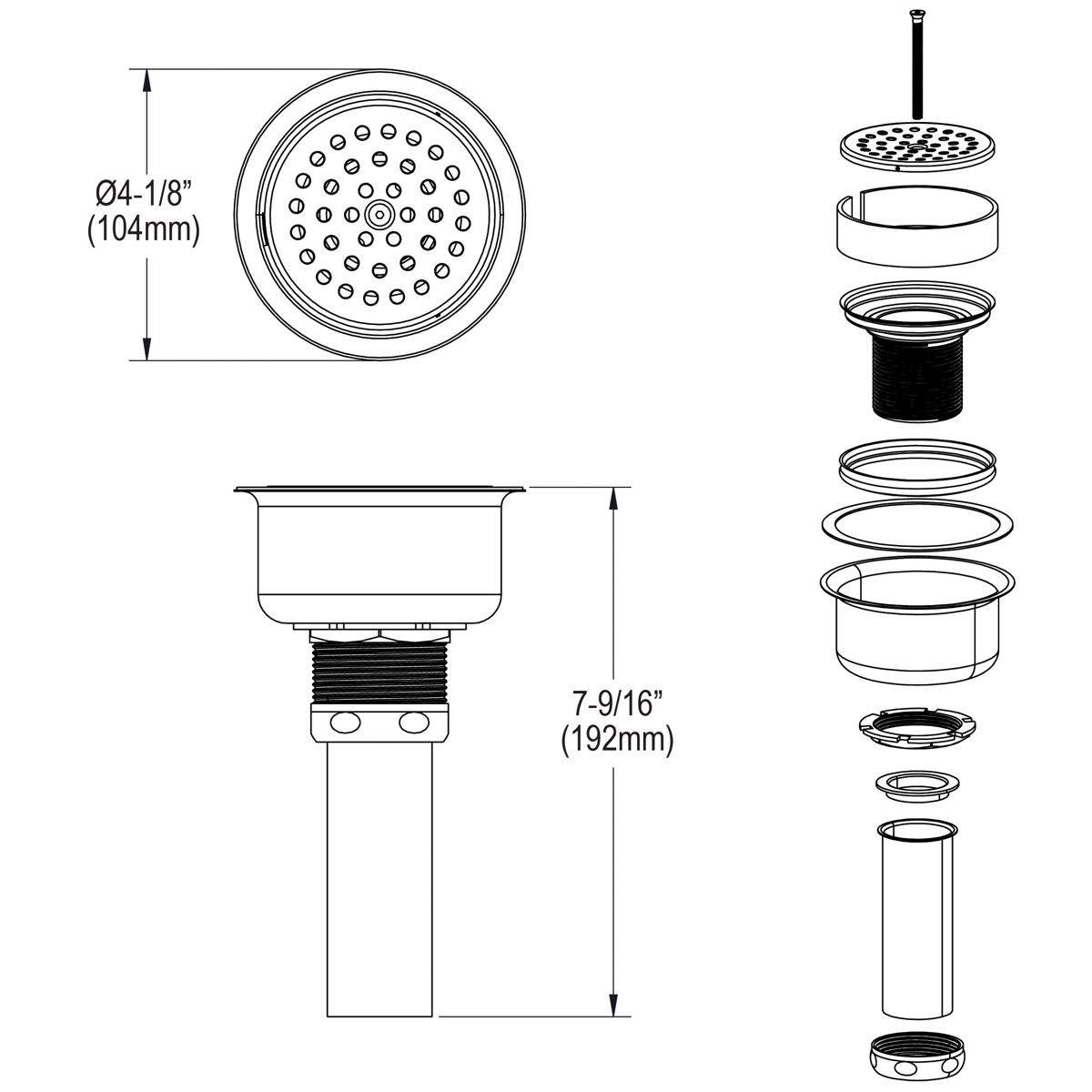 Elkay Perfect Drain Chrome Plated Brass Body, Vandal-resistant Strainer and LKADOS Tailpiece LKPDVR18B
