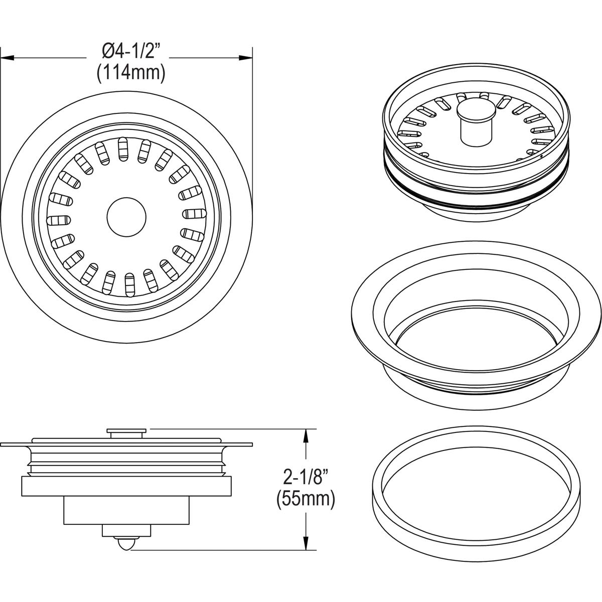 Elkay Polymer 3-1/2" Disposer Flange with Removable Basket Strainer and Rubber Stopper Chestnut LKQD35CN
