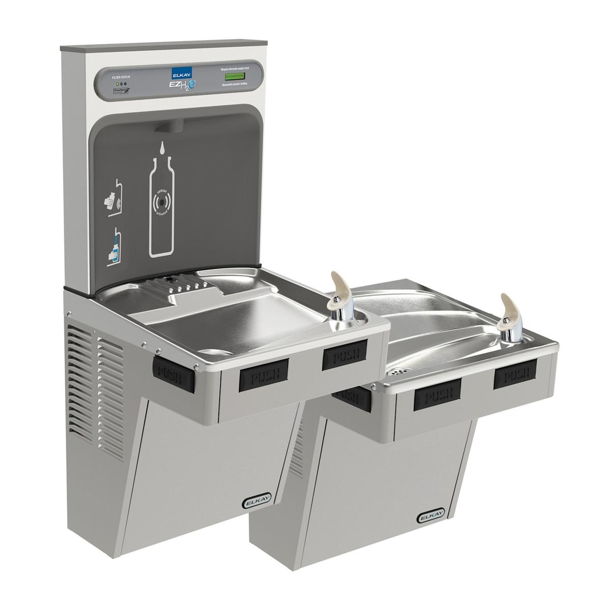 Elkay ezH2O Bottle Filling Station with Mechanically Activated, Bi-Level ADA Cooler Filtered Non-Refrigerated Light Gray LMABFTLDDWSLK