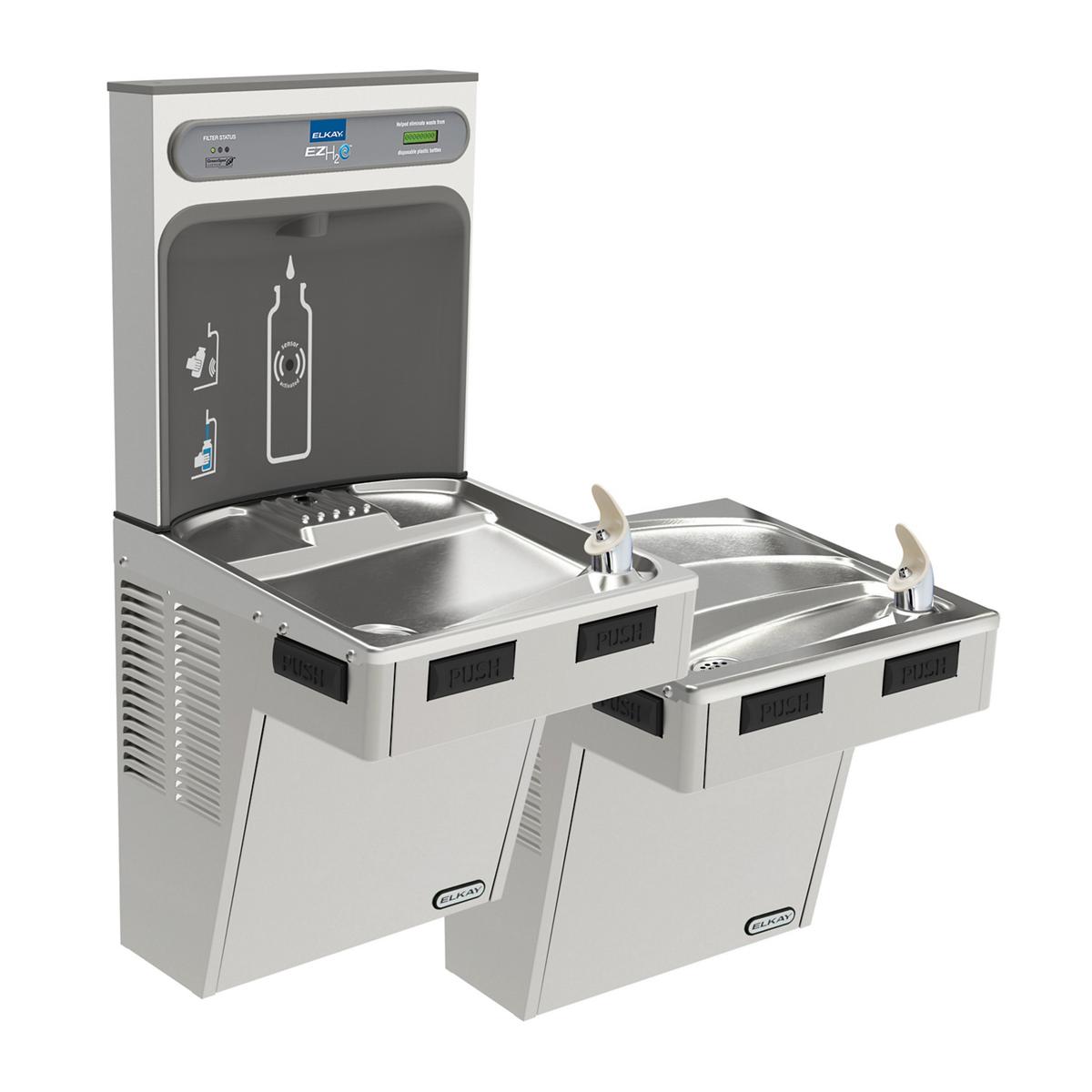 Elkay ezH2O Bottle Filling Station with Mechanically Activated, Bi-Level ADA Cooler Filtered Non-Refrigerated Stainless LMABFTLDDWSSK