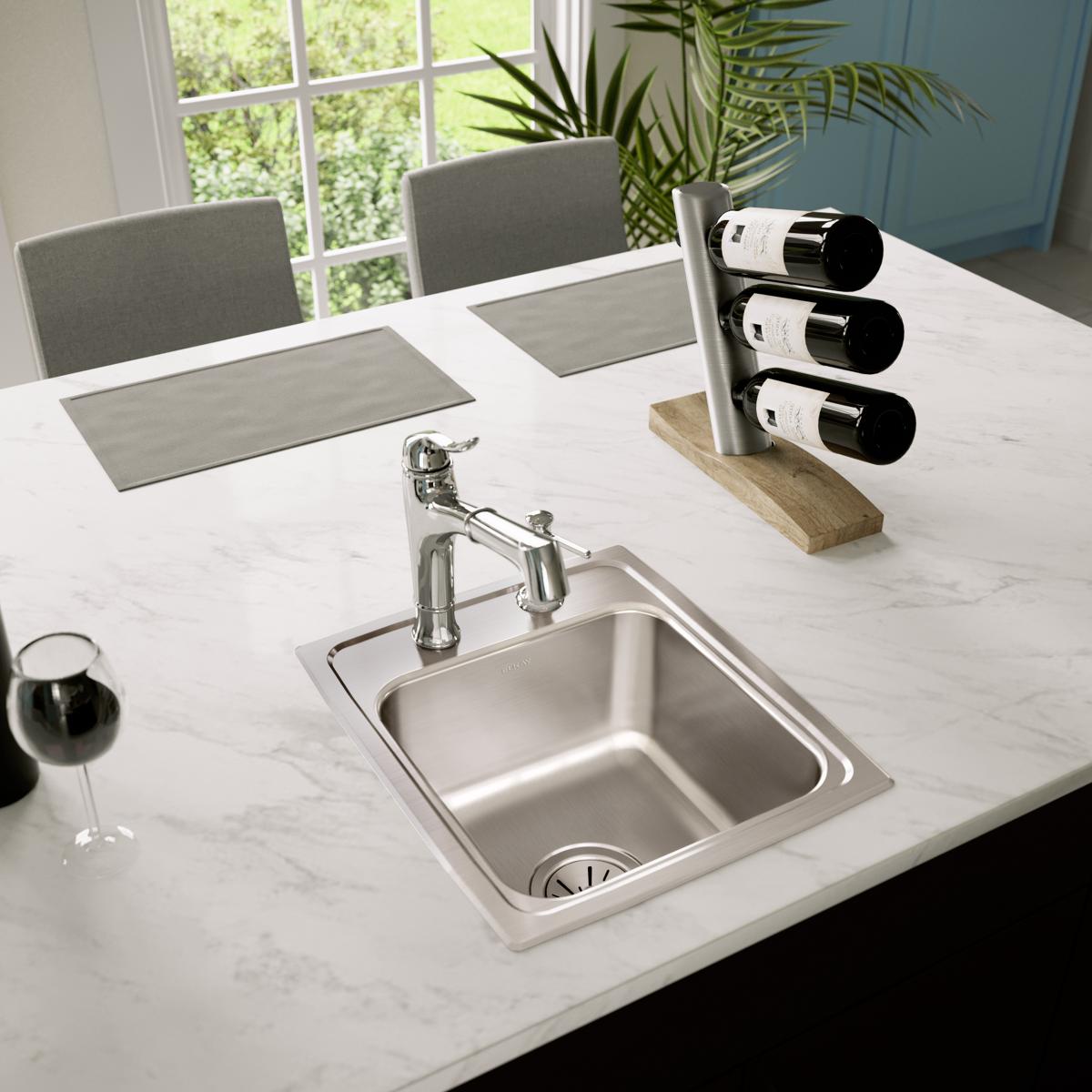 Elkay Lustertone Classic Stainless Steel 15" x 17-1/2" x 7-5/8", 2-Hole Single Bowl Drop-in Bar Sink LR15172