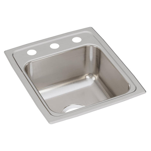Elkay Lustertone Classic Stainless Steel 15" x 17-1/2" x 7-5/8", 3-Hole Single Bowl Drop-in Bar Sink LR15173