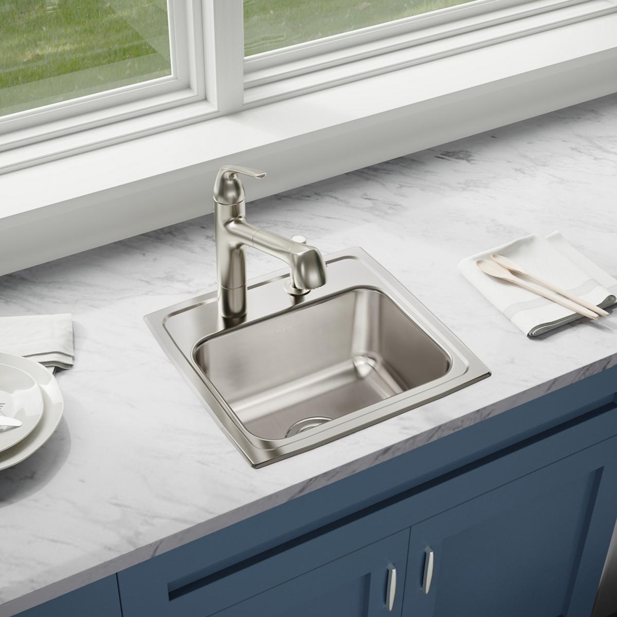 Elkay Lustertone Classic Stainless Steel 17" x 16" x 7-5/8", 2-Hole Single Bowl Drop-in Sink LR17162