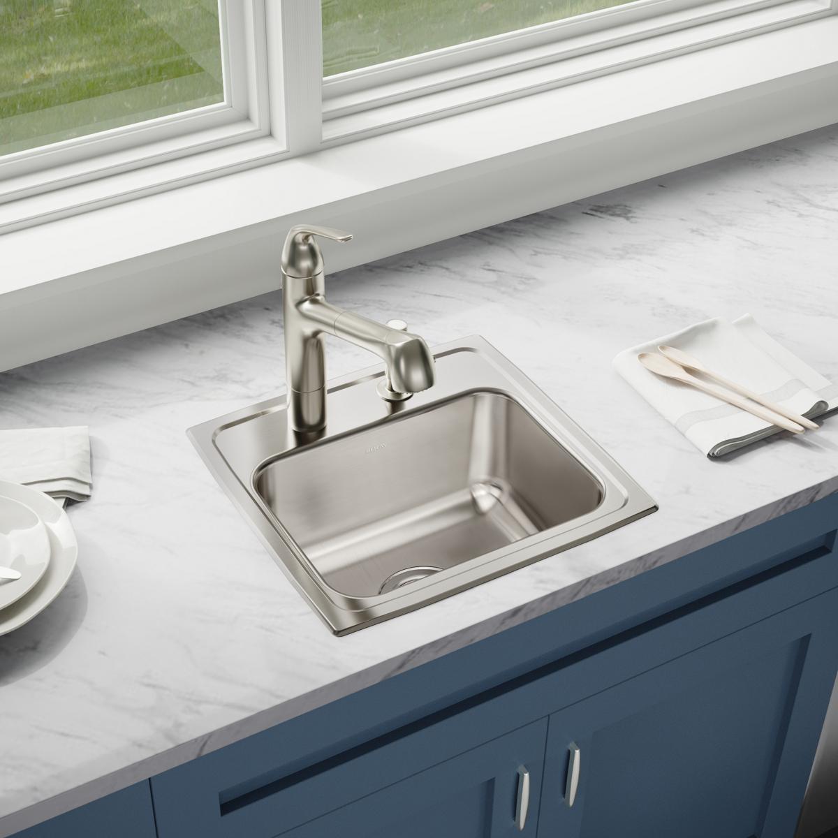 Elkay Lustertone Classic Stainless Steel 17" x 16" x 7-5/8", 3-Hole Single Bowl Drop-in Sink LR17163