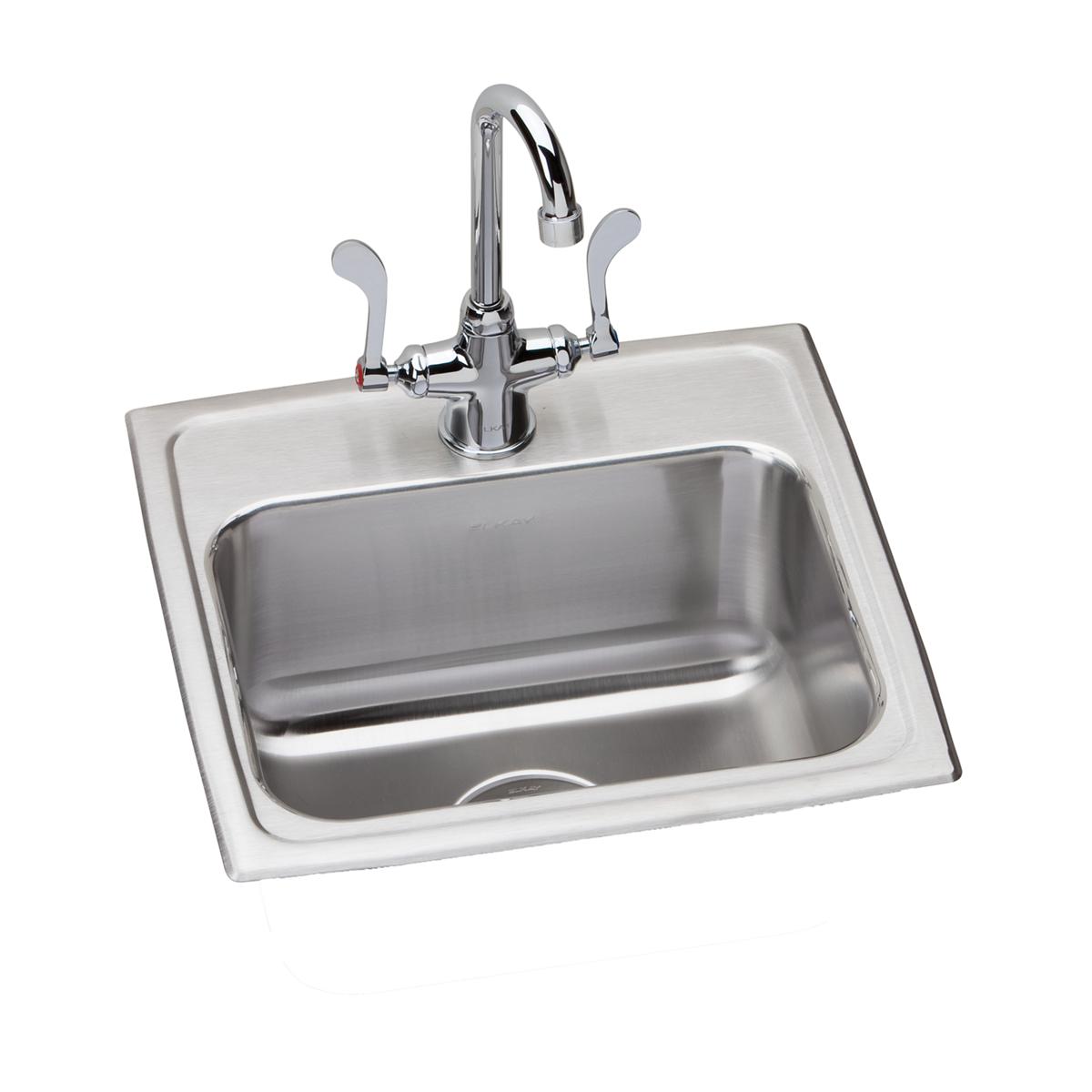 Elkay Lustertone Classic Stainless Steel 17" x 16" x 7-5/8", 1-Hole Single Bowl Drop-in Sink + Faucet Kit LR1716SC