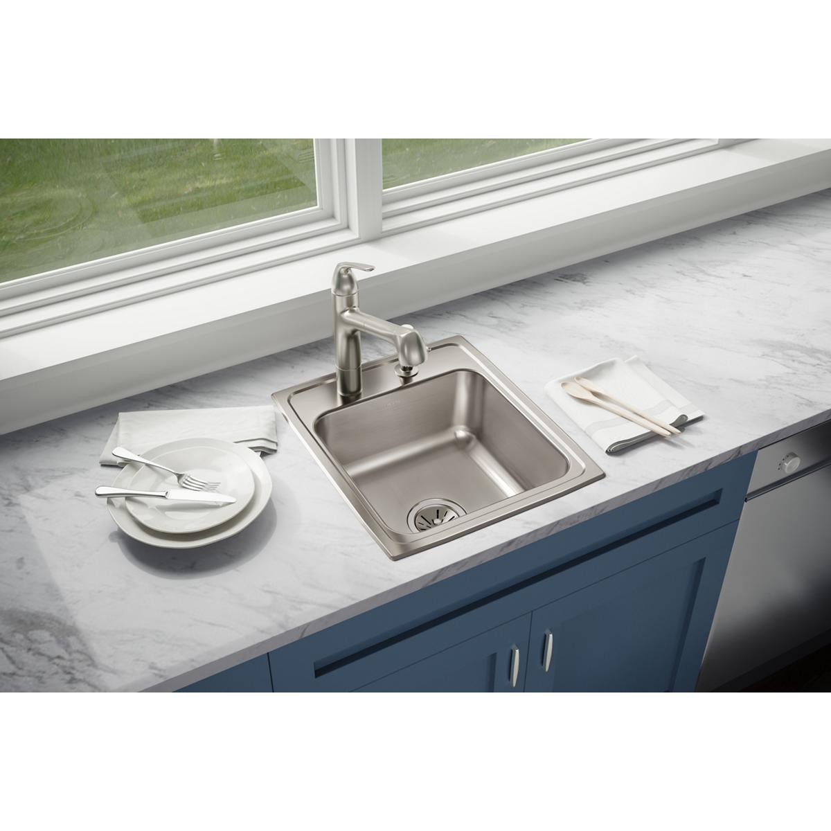 Elkay Lustertone Classic Stainless Steel 17" x 20" x 7-5/8", 2-Hole Single Bowl Drop-in Sink LR17202