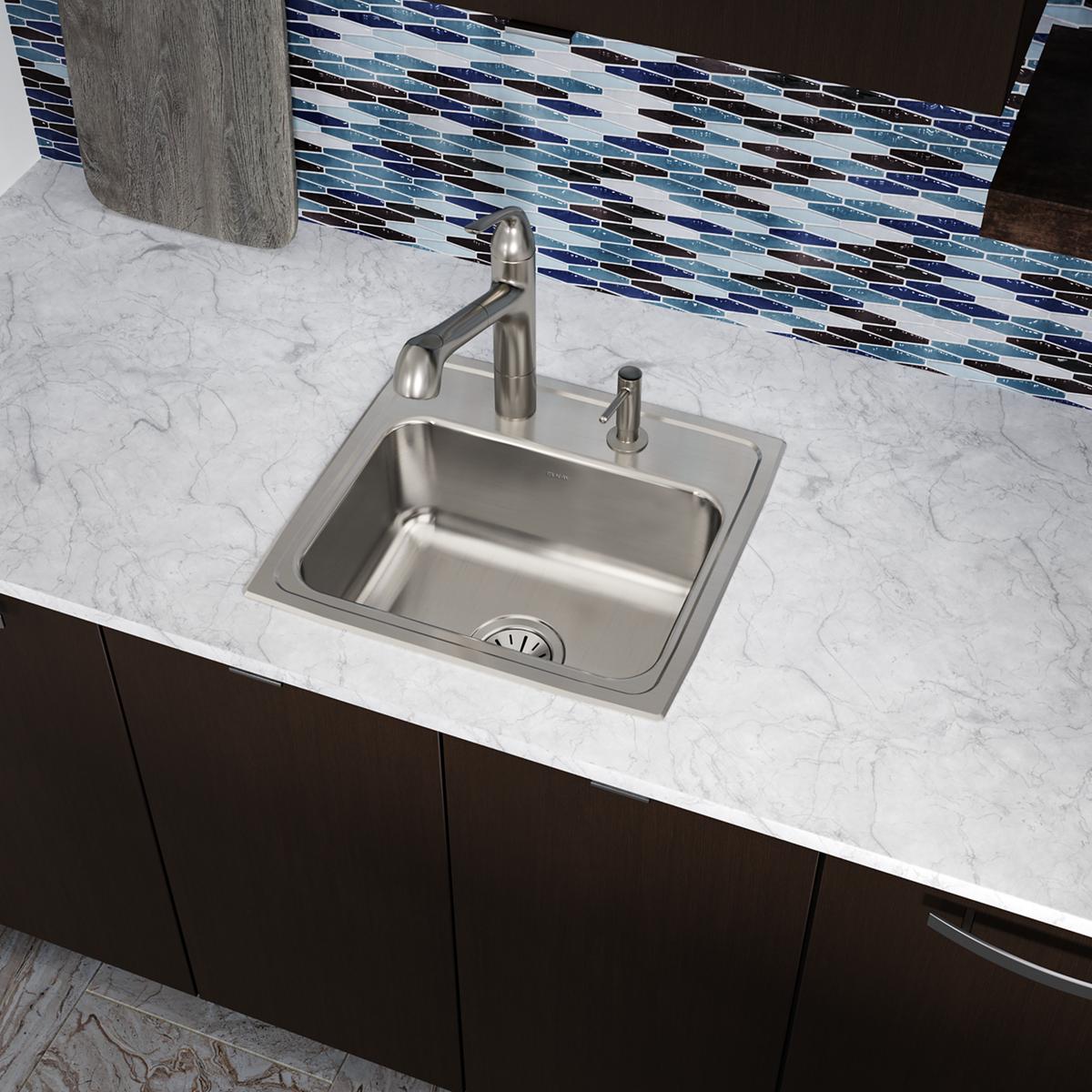 Elkay Lustertone Classic Stainless Steel 19" x 18" x 7-5/8", 3-Hole Single Bowl Drop-in Sink LR19183