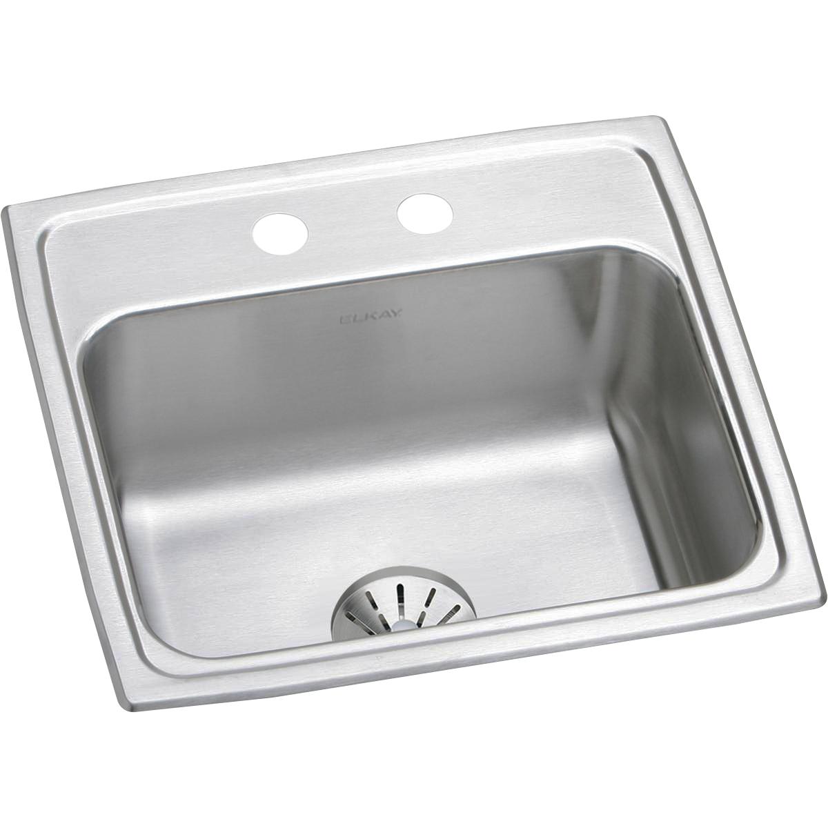 Elkay Lustertone Classic Stainless Steel 19-1/2" x 19" x 7-1/2", 2-Hole Single Bowl Drop-in Sink with Perfect Drain LR1919PD2