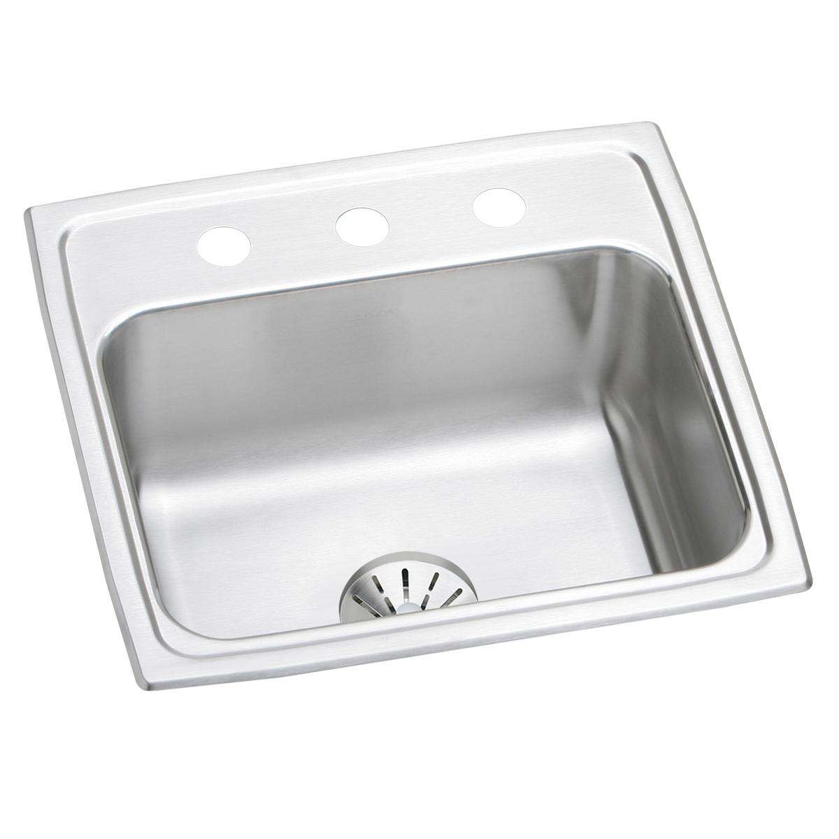 Elkay Lustertone Classic Stainless Steel 19-1/2" x 19" x 7-1/2", 3-Hole Single Bowl Drop-in Sink with Perfect Drain LR1919PD3