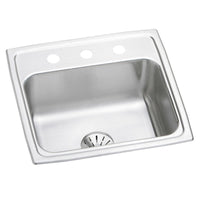 Elkay Lustertone Classic Stainless Steel 19-1/2" x 19" x 7-1/2", 3-Hole Single Bowl Drop-in Sink with Perfect Drain LR1919PD3