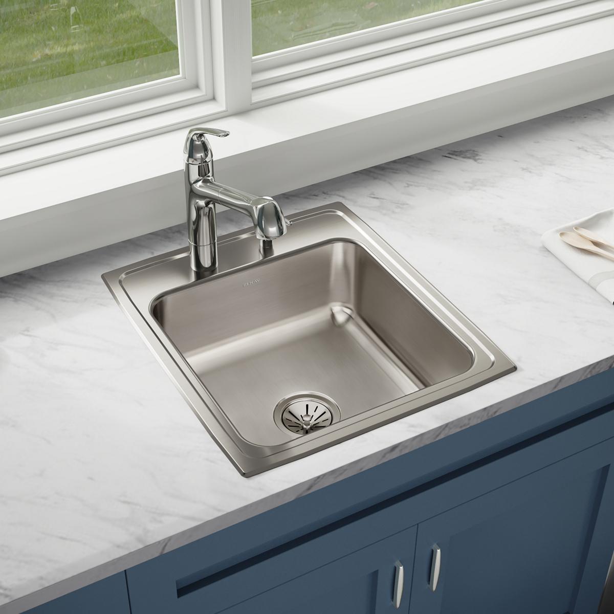 Elkay Lustertone Classic Stainless Steel 19-1/2" x 22" x 7-5/8", 2-Hole Single Bowl Drop-in Sink LR20222