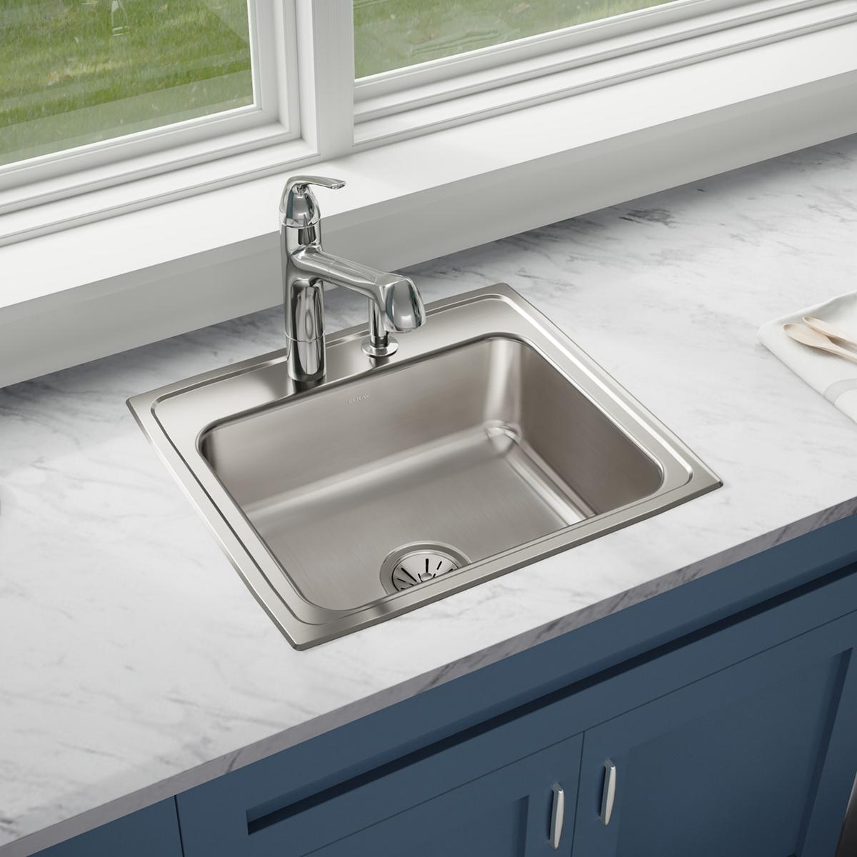 Elkay Lustertone Classic Stainless Steel 22" x 19-1/2" x 7-5/8", 3-Hole Single Bowl Drop-in Sink LR22193