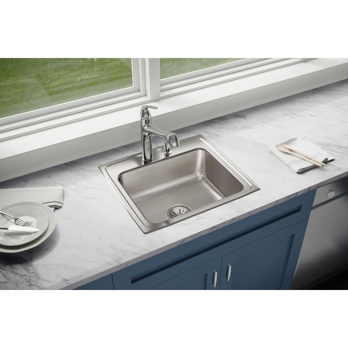 Elkay Lustertone Classic Stainless Steel 22" x 19-1/2" x 7-5/8", MR2-Hole Single Bowl Drop-in Sink LR2219MR2