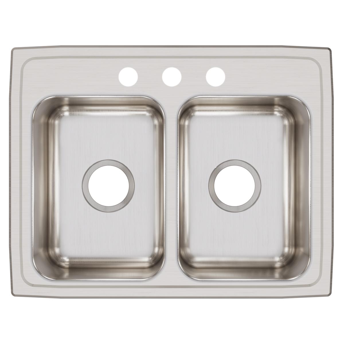 Elkay Lustertone Classic Stainless Steel 25" x 19-1/2" x 7-5/8", 3-Hole Equal Double Bowl Drop-in Sink LR25193