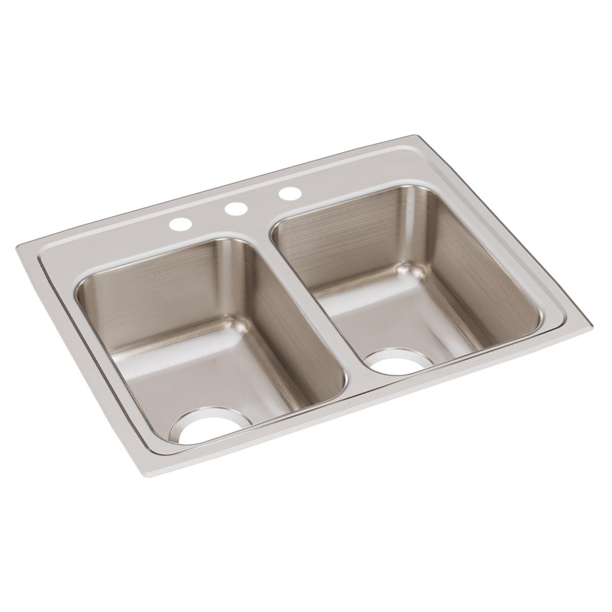 Elkay Lustertone Classic Stainless Steel 25" x 19-1/2" x 7-5/8", 3-Hole Equal Double Bowl Drop-in Sink LR25193