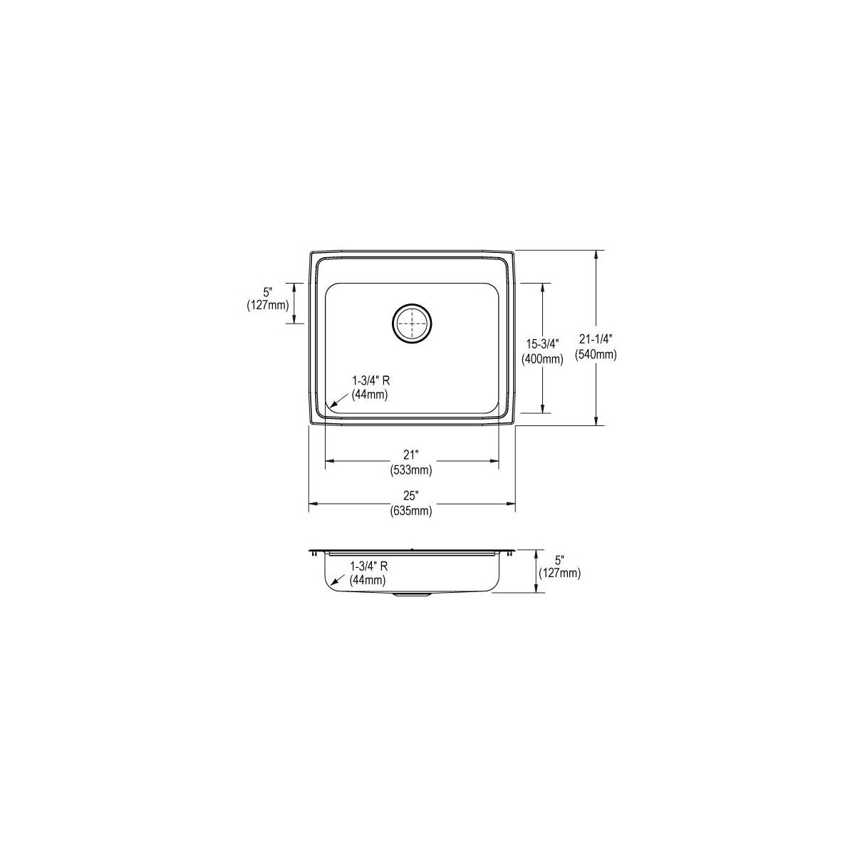 Elkay Lustertone Classic Stainless Steel 25" x 21-1/4" x 7-7/8", 4-Hole Single Bowl Drop-in Sink LR25214